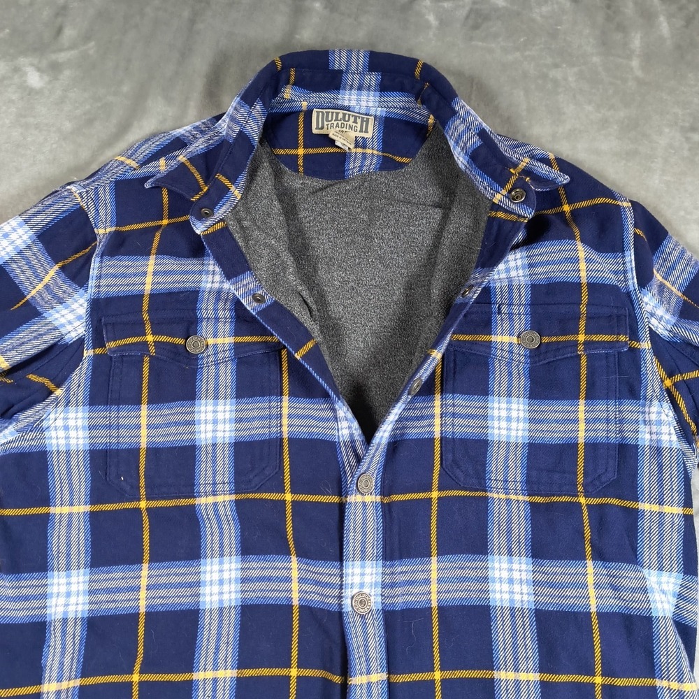 Duluth Trading‎ Co Shirt Mens Large Blue Plaid Fleece Lined Shacket Button Up